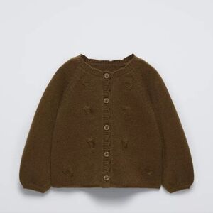 Nwt! Zara Kids Floral Embroidery Knit Cardigan Dark Green